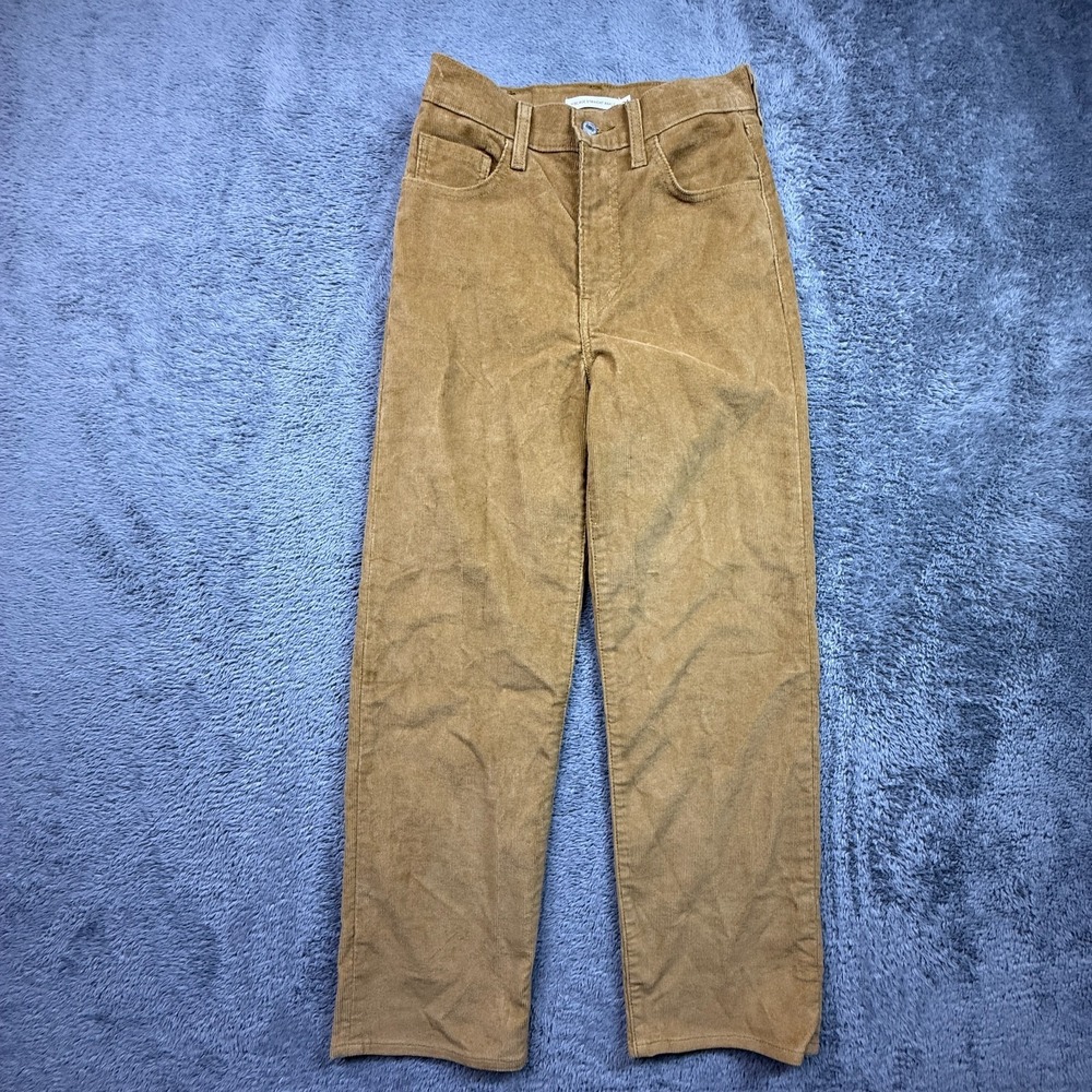 Levis Ribcage Straight Ankle Corduroy Jeans Women 24 Mustard Yellow Cotton Blend